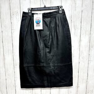 Vintage Atlantic Beach Skirt Women Medium Black Leather Midi‎ Zip/Button Closure